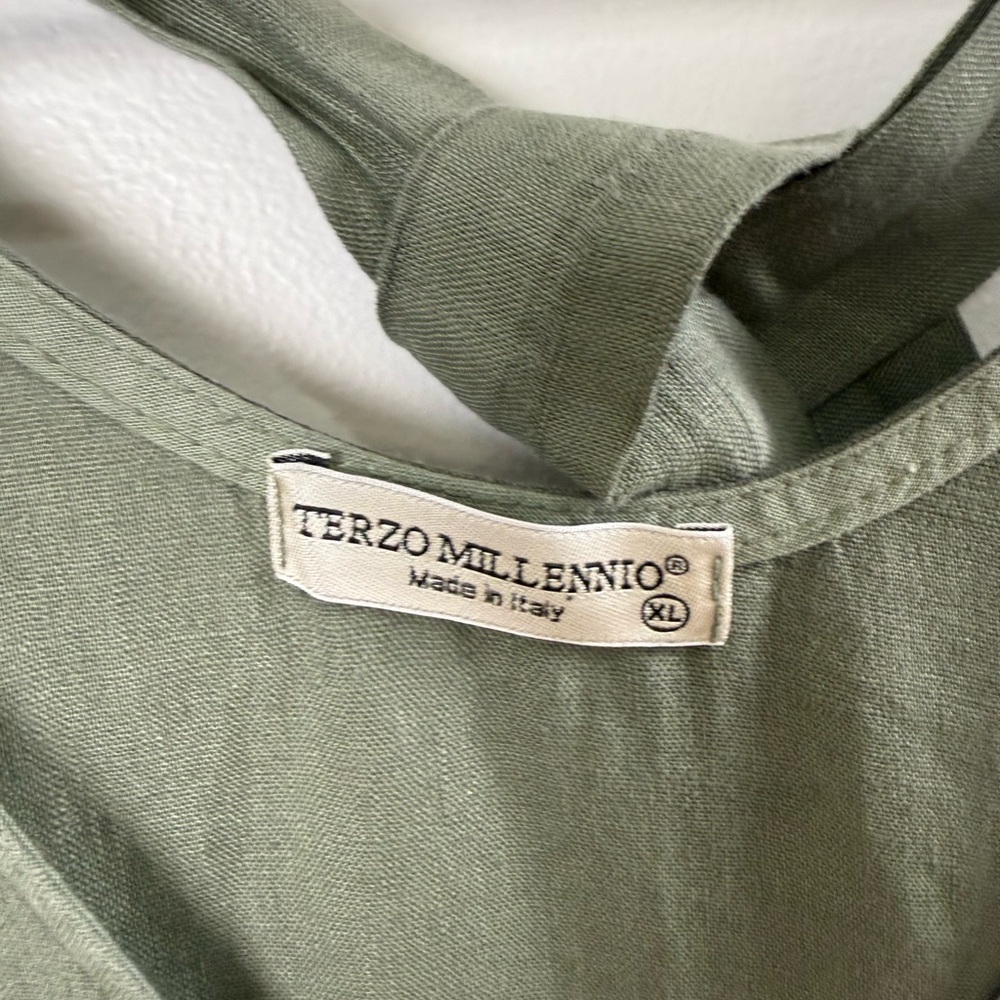 Terzo Millennio Linen Dress XL Green Made in Italy Sleeveless Tie Back Ruffle - Picture 3 of 9